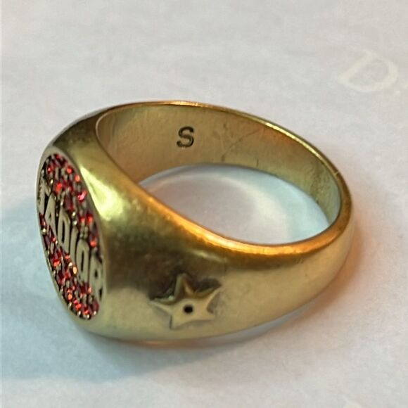 🛑SOLD🛑DIOR JADIOR GOLD FINISH RED CRYSTAL COSTUME JEWELRY RING SZ S. - Picture 6 of 14